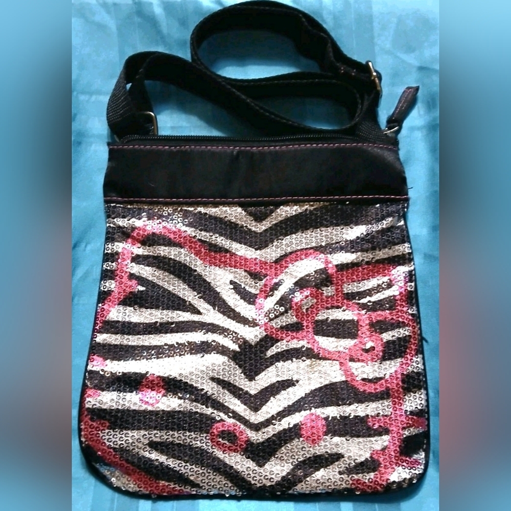 Sequin Zebra Print Crossbody Bag with Pink Accents